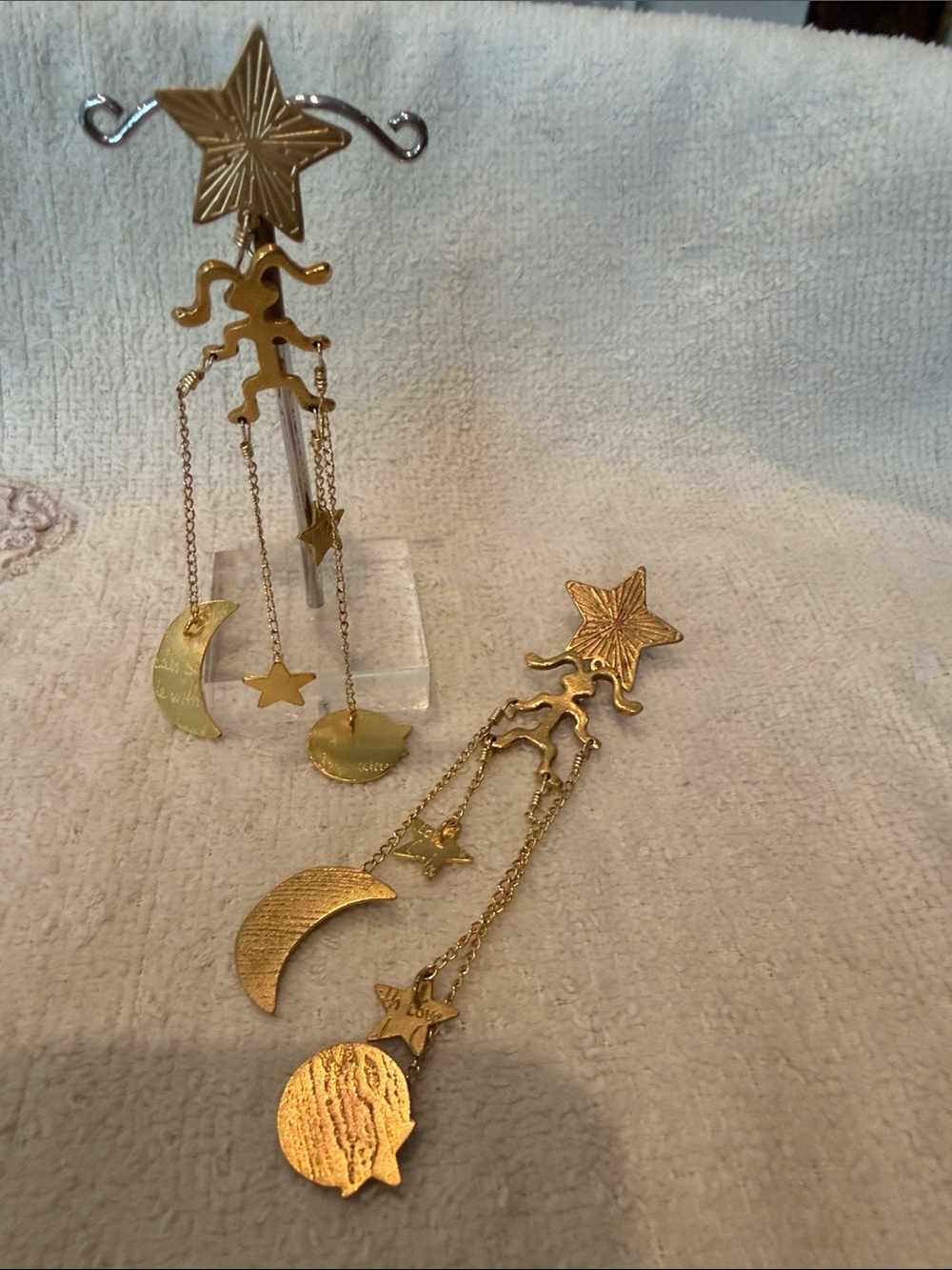 Gold Star and Moon Dangle Earrings - Celestial Drop Earrings